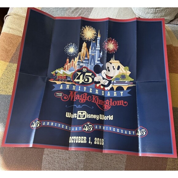 NEW Disney World Magic Kingdom 45th Anniversary October 1 2016 Park Map Poster - Picture 7 of 8